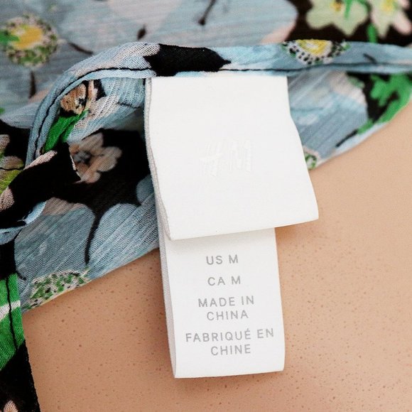 H&M Spring Summer Floral Flowy Chiffon Ruffle Trim Dolman Sleeves Dress M Green - Picture 12 of 14